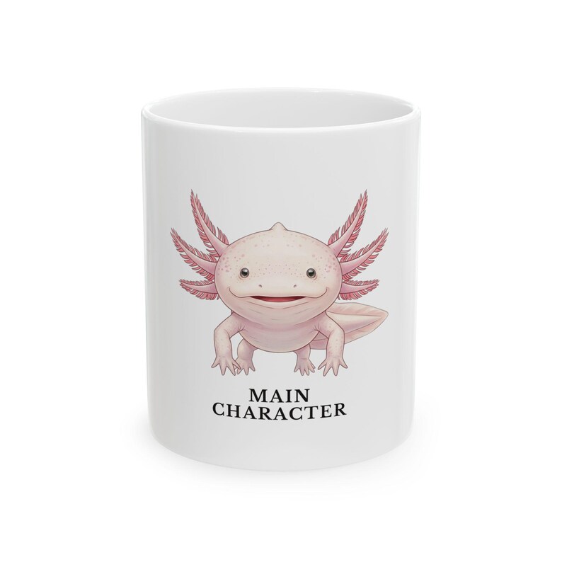Axolotl Ceramic Mug – Main Character Energy, Smiling Pink Amphibian Drinkware image 1