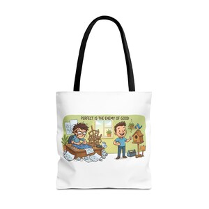 Borsa tote con citazione divertente sulla produttività: "La perfezione è nemica del bene" - Regalo immagine 17