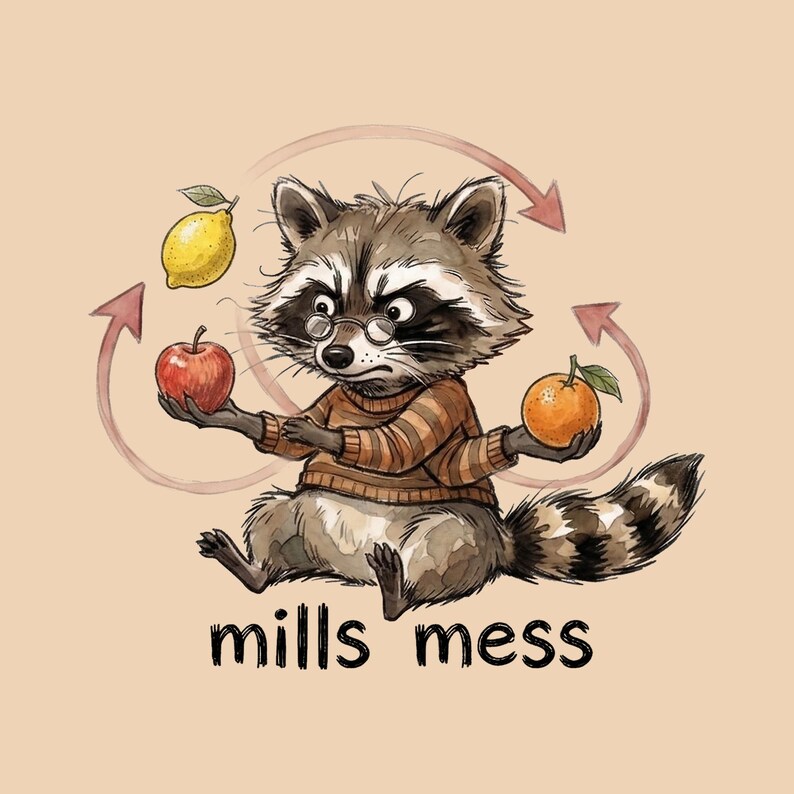 Mills Mess Raccoon Juggler Graphic Tee - Funny Juggling Animal Gift Bild 2