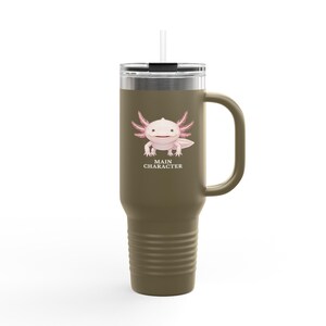 Vaso de viaje con diseño de ajolote – Vaso rosa con diseño de anfibio que transmite confianza. imagen 4