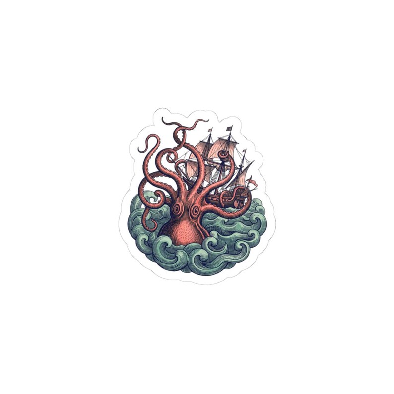 Kraken Sticker - Vintage Sea Monster Engraving Kiss-Cut Sticker, Nautical Gift image 1