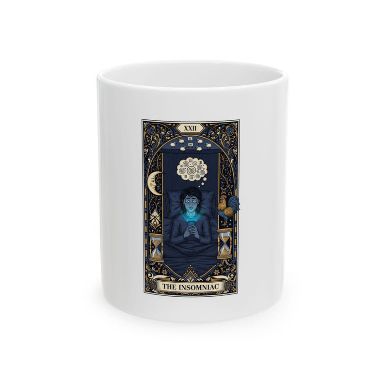 The Insomniac Tarot Card Ceramic Mug - Night Owl Witchy Gift image 1