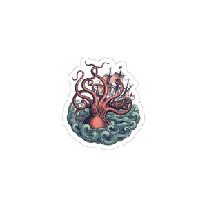 Kraken Sticker - Vintage Sea Monster Engraving Kiss-Cut Sticker, Nautical Gift image 7