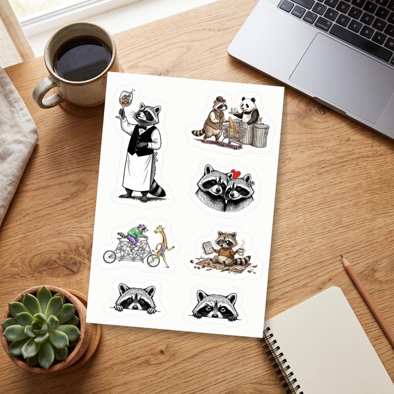 Raccoon Life Sticker Sheet - Funny Raccoon Stickers, Trash Panda Gift image 1