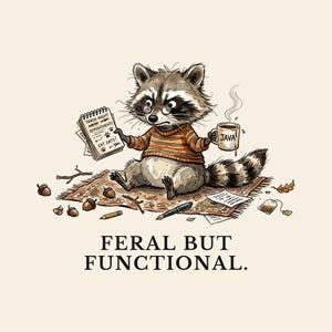 Feral But Functional Graphic Tee - Funny Raccoon Burnout Gift afbeelding 2