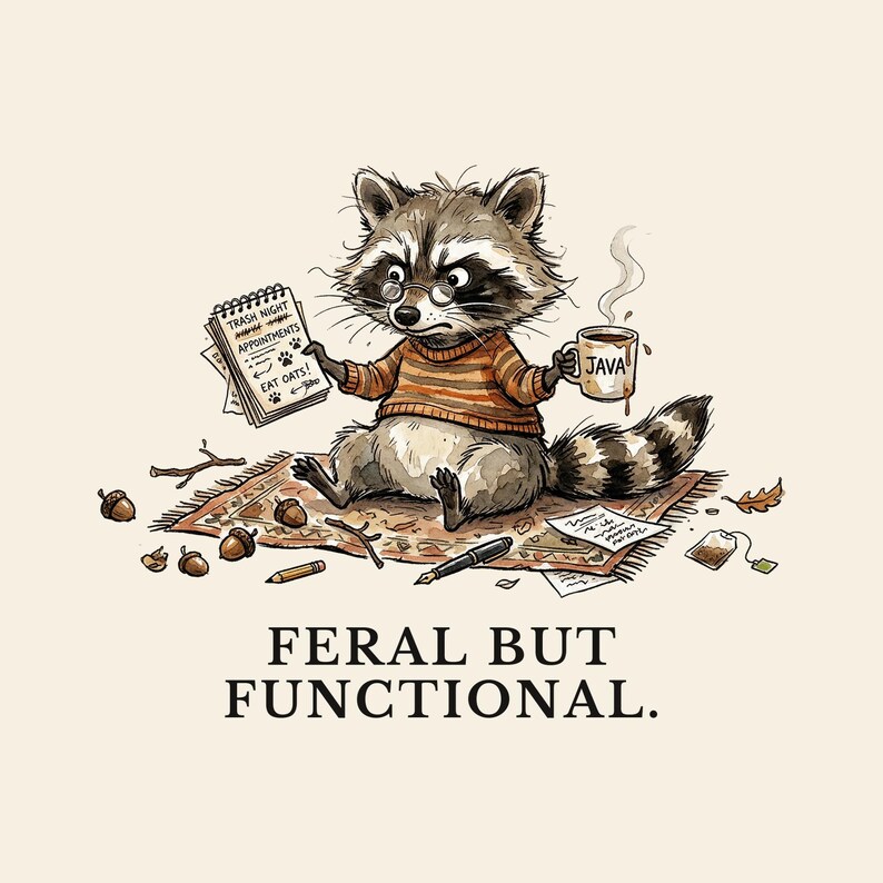 Feral But Functional Graphic Tee - Funny Raccoon Burnout Gift afbeelding 2
