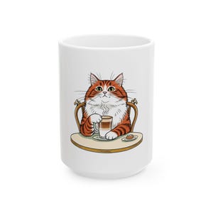 Taza de cerámica Cafe Cat Takes Five - Regalo ideal para amantes de los gatos y el café jazz. imagen 4
