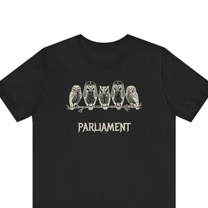 Funny Owl Shirt, Parliament of Owls Collective Noun Tee, Bird Nerd Gift, Literary Humor T-Shirt, Birder Gift, English Teacher Graphic Tee image 1
