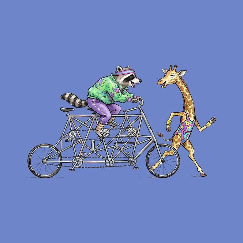 Tandem Bike Animal Friends Graphic Tee - Funny Cycling Animal Gift image 2