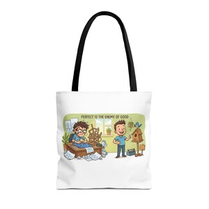 Borsa tote con citazione divertente sulla produttività: "La perfezione è nemica del bene" - Regalo immagine 9