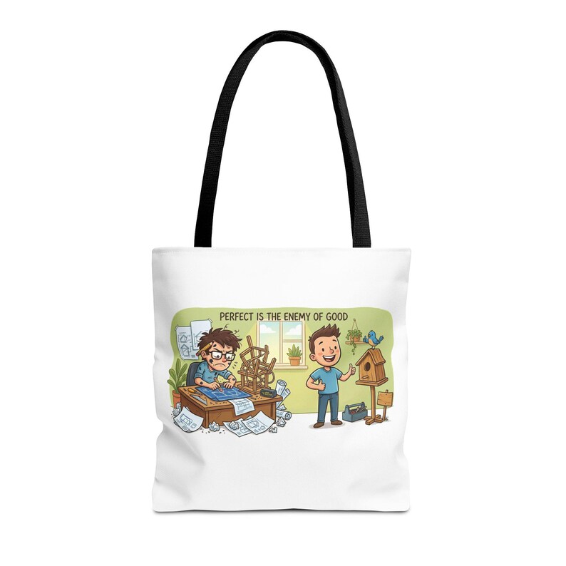 Borsa tote con citazione divertente sulla produttività: "La perfezione è nemica del bene" - Regalo immagine 9