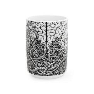 Taza de cerámica con la frase "El miedo es el mal uso de la imaginación" - Regalo con cita de arte oscuro imagen 2