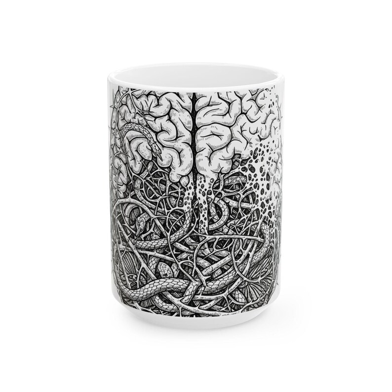 Taza de cerámica con la frase "El miedo es el mal uso de la imaginación" - Regalo con cita de arte oscuro imagen 2