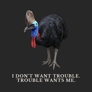 Trouble Finds Me First Shirt, Funny Cassowary Tee, Dangerous Bird Gift, Australian Wildlife Graphic T-Shirt, Bird Nerd afbeelding 2