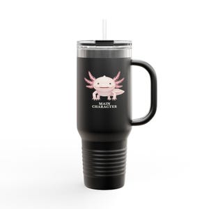 Vaso de viaje con diseño de ajolote – Vaso rosa con diseño de anfibio que transmite confianza. imagen 3