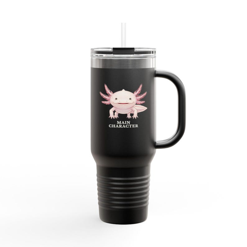 Vaso de viaje con diseño de ajolote – Vaso rosa con diseño de anfibio que transmite confianza. imagen 3