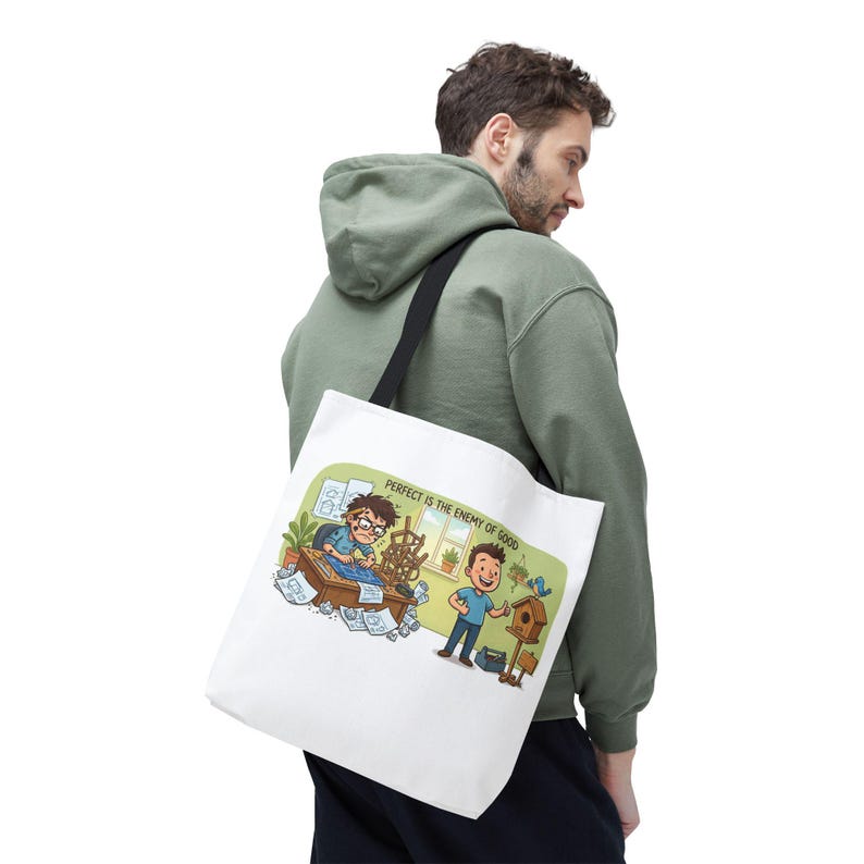 Borsa tote con citazione divertente sulla produttività: "La perfezione è nemica del bene" - Regalo immagine 14