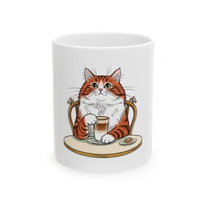 Taza de cerámica Cafe Cat Takes Five - Regalo ideal para amantes de los gatos y el café jazz. imagen 1