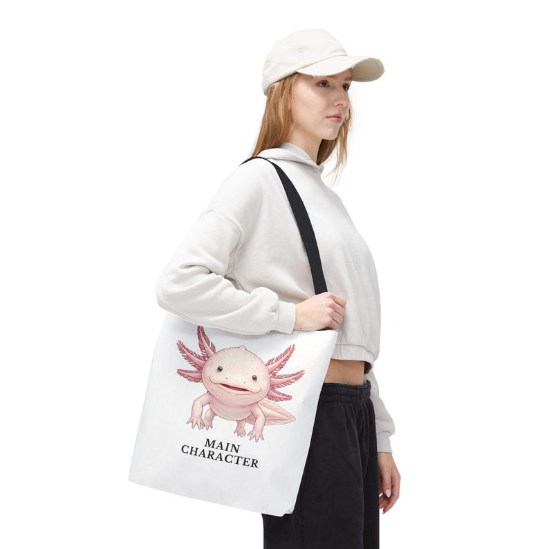 Main Character Energy Axolotl Tote Bag - Cute Animal Confidence Gift image 13