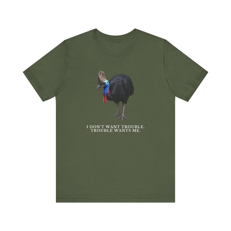 Trouble Finds Me First Shirt, Funny Cassowary Tee, Dangerous Bird Gift, Australian Wildlife Graphic T-Shirt, Bird Nerd afbeelding 11