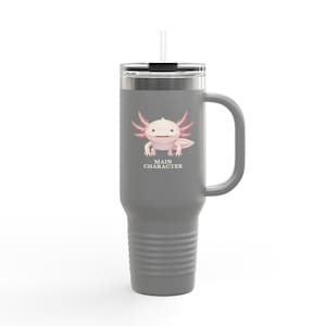 Vaso de viaje con diseño de ajolote – Vaso rosa con diseño de anfibio que transmite confianza. imagen 5