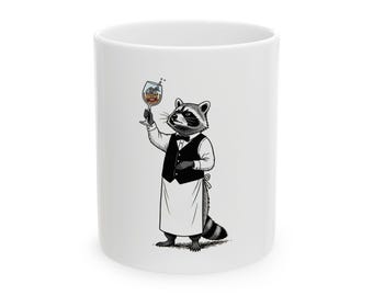 Trash Panda Sommelier Ceramic Mug - Raccoon Wine Humor Gift
