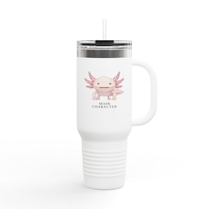 Vaso de viaje con diseño de ajolote – Vaso rosa con diseño de anfibio que transmite confianza. imagen 1
