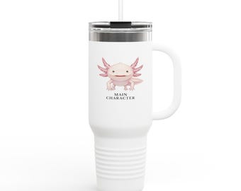 Main Character Axolotl Travel Tumbler – Pink Amphibian Confidence Drinkware