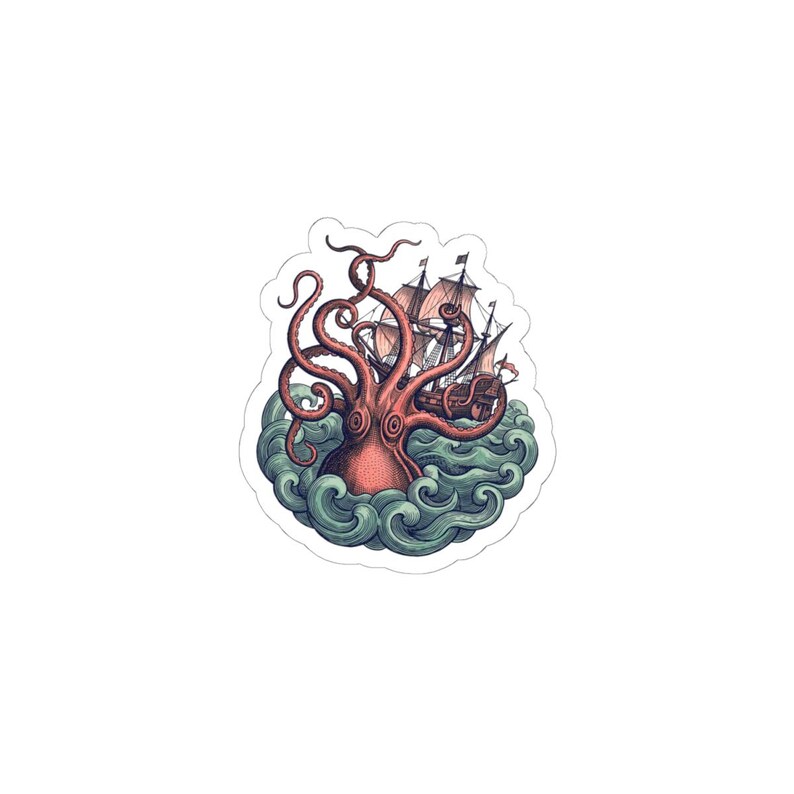 Kraken Sticker - Vintage Sea Monster Engraving Kiss-Cut Sticker, Nautical Gift image 4