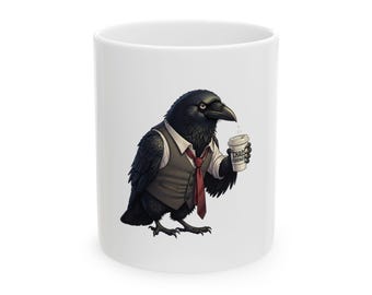 Taza de cerámica "Coordinador del Caos" con diseño de cuervo: un regalo divertido para el caos laboral.