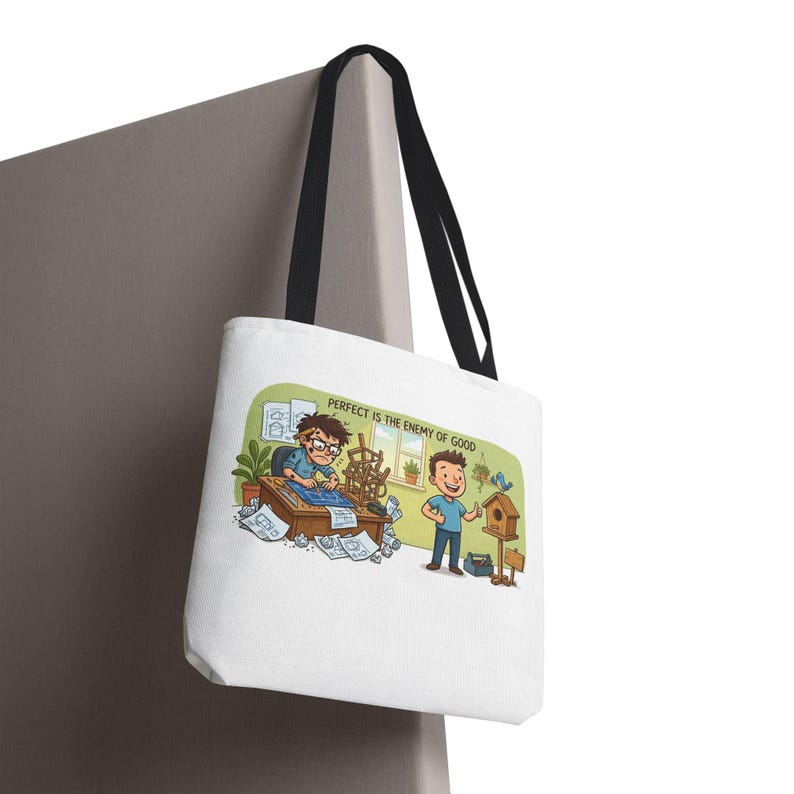 Borsa tote con citazione divertente sulla produttività: "La perfezione è nemica del bene" - Regalo immagine 16
