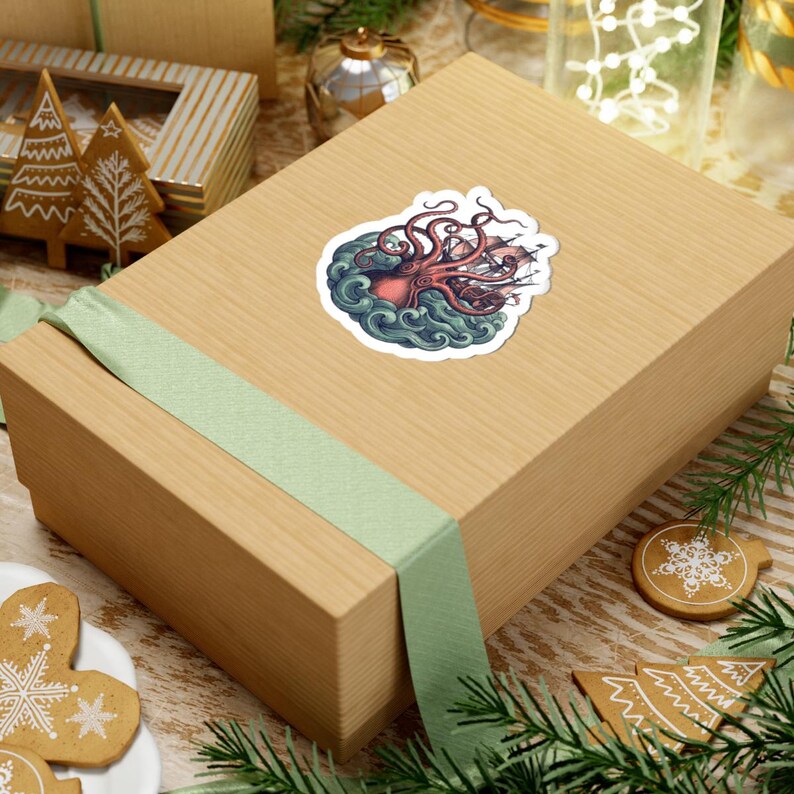 Kraken Sticker - Vintage Sea Monster Engraving Kiss-Cut Sticker, Nautical Gift image 9