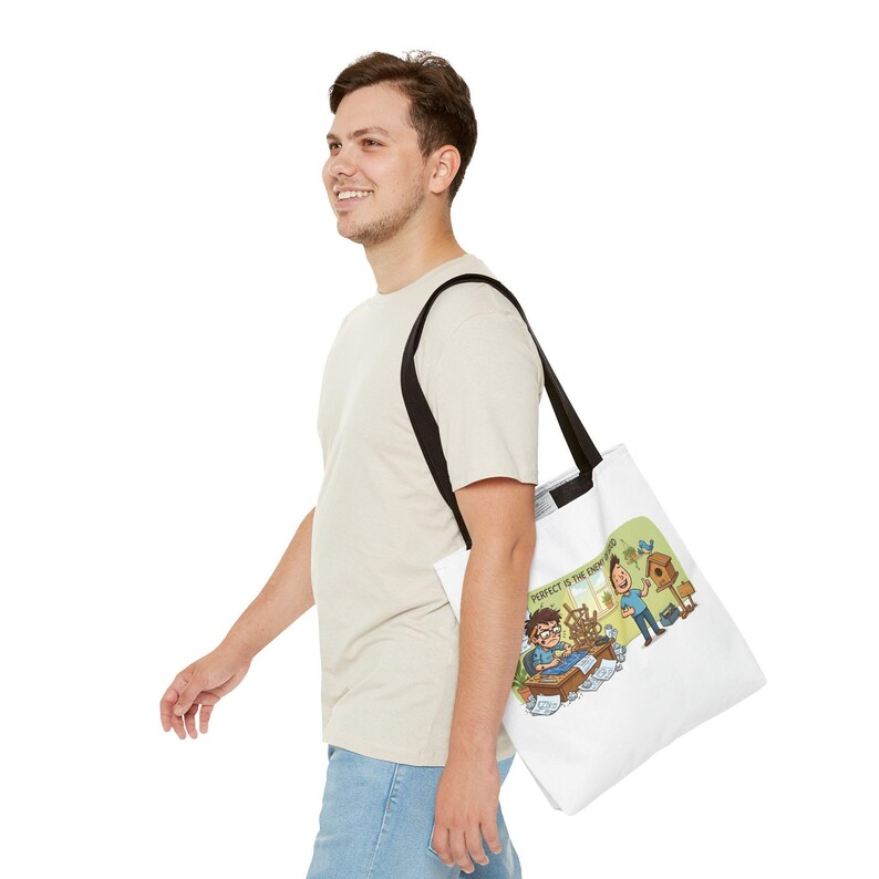 Borsa tote con citazione divertente sulla produttività: "La perfezione è nemica del bene" - Regalo immagine 11