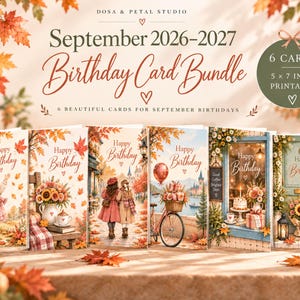Printable Fall Birthday Cards Bundle, 6 Watercolor Birthday Cards, 5x7 Autumn Cards, September Birthday, Instant Download