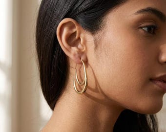 Hot Sale Geometric Oval Hoop Earrings Hoop Ear Cuff in Gold or Silver  for Women Simple Desgin Earrings Party Wedding Fashion Jewelry