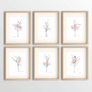 Set of 6 Ballerina, 6 Ballerina Prints, Ballet Dancer Prints, Pink Watercolor, Pink Ballerina, Ballerina Art, Pink Tutu, Gift for Girl