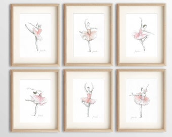 Set of 6 Ballerina, 6 Ballerina Prints, Ballet Dancer Prints, Pink Watercolor, Pink Ballerina, Ballerina Art, Pink Tutu, Gift for Girl