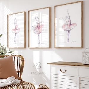 Set van 3 ballerina, ballerinaafdrukken, ballerinafoto, roze tutu, aquarel, ballerinakunstprint, ballerina tekenen, ballerina schilderij