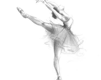 Print of Ballerina, Print of Sketch, Print of Drawing, Graphite Ballerina, Ballet Dancer, Ballerina Wall Art, Girl Room Decor, #25