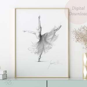 Ballerina Print, Digital Wall Art, Sketch Printable, Pencil Sketch, Drawing Ballet, Girl Room Decor, Bedroom Decoration, Ballet Dancer, Gift