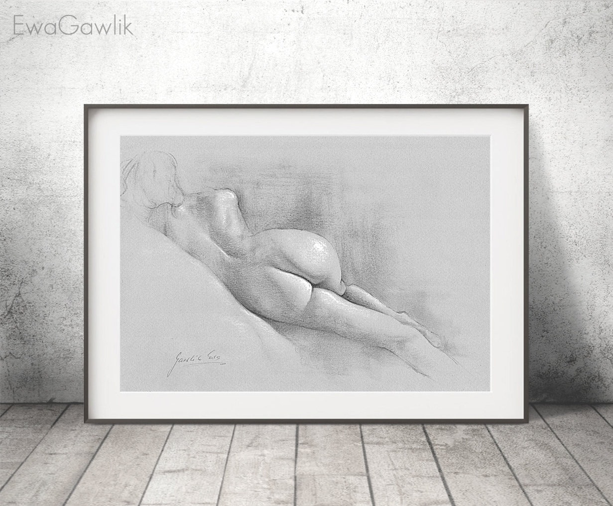 Female nude print pencil drawing print nude drawing erotic art print female nude art drawing sketch erotic wall art black and white