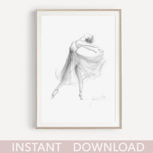 Ballerina Print, Digital Wall Art, Sketch Printable, Pencil Sketch, Drawing Ballet, Girl Room Decor, Bedroom Decoration, Ballet Dancer, Gift