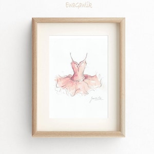Rosa Tutu Druck, Ballkleid Art Print, Aquarell Tutu, Mädchenkleid Kunst, Mädchenzimmer Dekor, Baby Wandkunst, Kinderzimmer Dekor, Ballerina Tutu