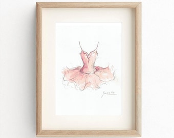 Pink Tutu Print, Ballgown Art Print, Watercolor Tutu, Girl Dress Art, Girl Room Décor, Baby Wall Art, Nursery Room Décor, Ballerina Tutu