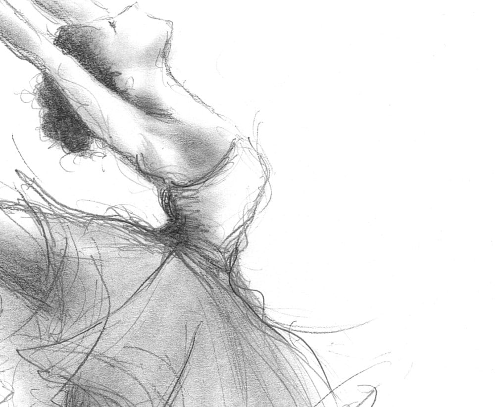 バレリーナプリント：グラファイト鉛筆スケッチ、バレエダンサーの壁