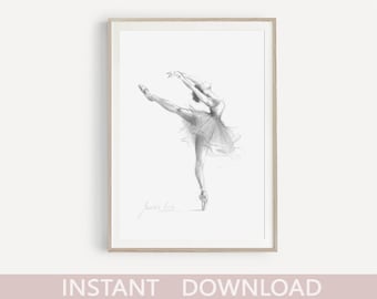 Ballerina Print, Digital Wall Art, Sketch Printable, Pencil Sketch, Drawing Ballet, Girl Room Decor, Bedroom Decoration, Ballet Dancer, Gift