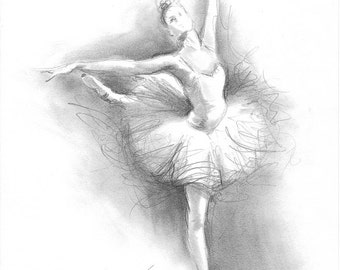 Print of Ballerina, Print of Sketch, Print of Drawing, Graphite Ballerina, Ballet Dancer, Ballerina Wall Art, Ballerina Illustration, #22