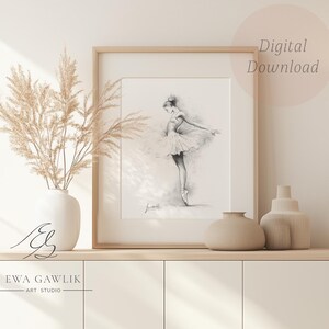Elegante Ballerina Skizze – Schwarz und weißes Ballett Kunstdruck – Digital Download, Zeichnung für Tanzliebhaber, Geschenk für Sie