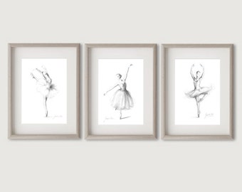 Set of 3 Ballerina, Ballerina Prints, Ballerina Sketch, Ballerina Art Print, Ballerina Drawing, Girl Room Décor, Gift for Girl, Ballet Art