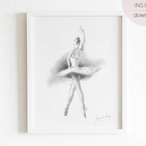 Ballerina Print, Digital Wall Art, Sketch Printable, Pencil Sketch, Drawing Ballet, Girl Room Decor, Bedroom Decoration, Ballet Dancer, Gift